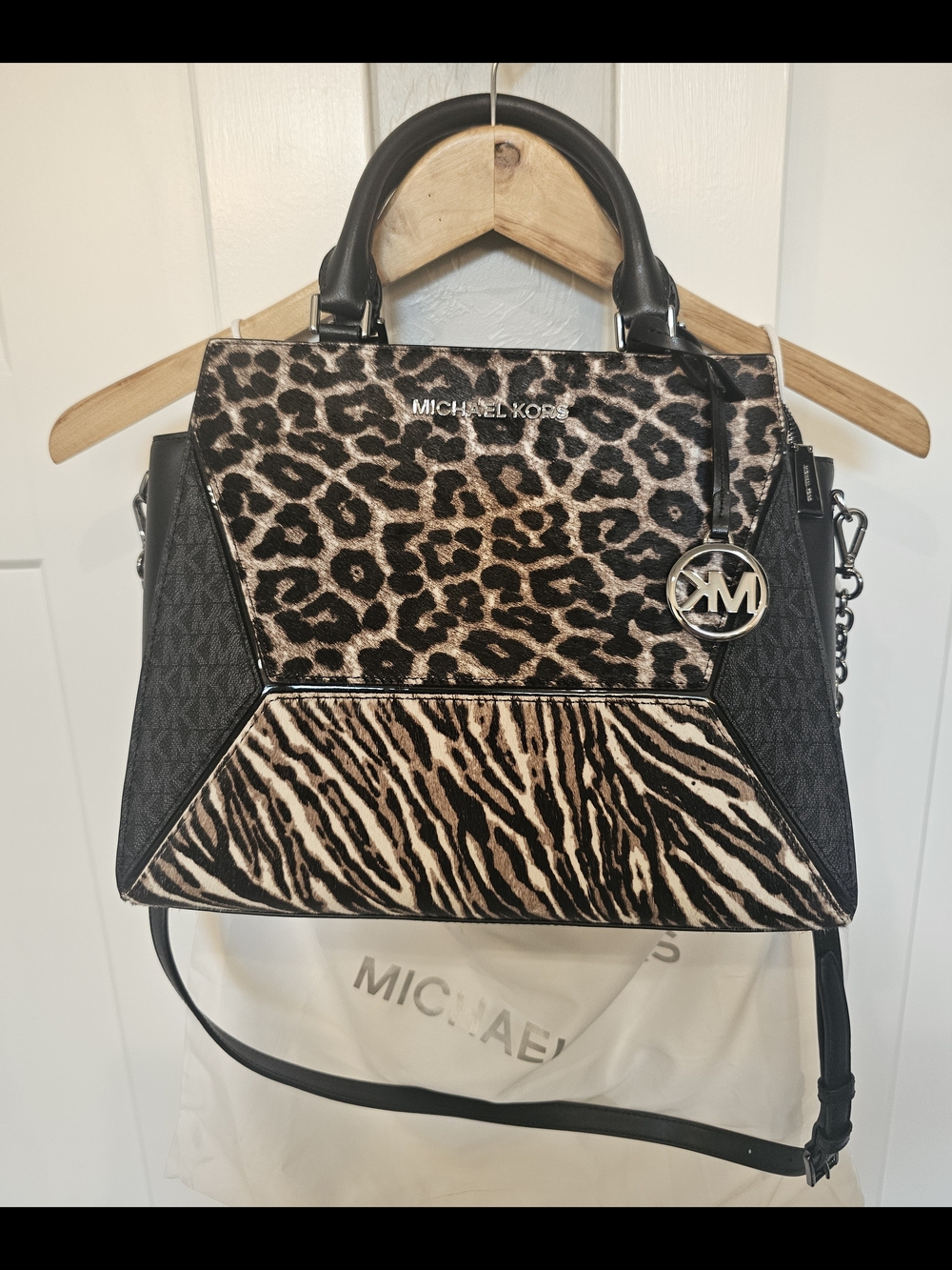 Michael Kors Leopard & Zebra Print Satchel in Black/Brown